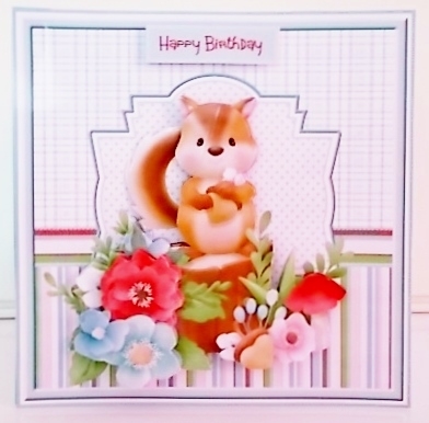 Squirrel and flowers 7x7 card by Pam Stubley