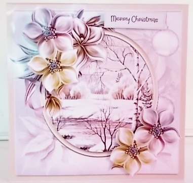 Winter scene and flowers 7x7 card by Pam Stubley