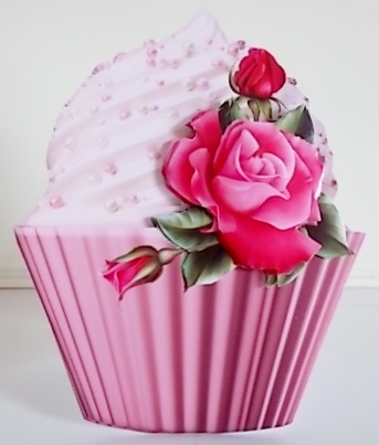 Floral Cupcake Decoupage Sheet - Deep Pink Rose by Pam Stubley