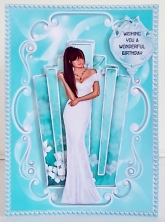 Deco Beauty White Blossom - A5 card front with decoupage by Pam Stubley