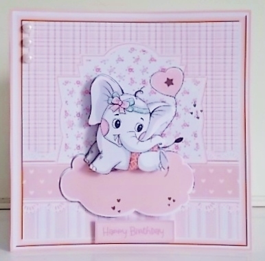 Baby girl elephant 7x7 card by Pam Stubley