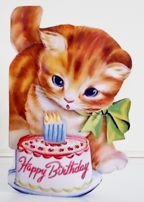 Vintage Cat with Cake Card by Pam Stubley