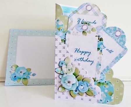 Blue Floral Scalloped Edge Pocket Card with Tags  by Pam Stubley