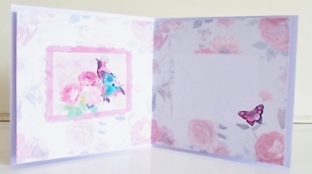 6 x 6 Card Insert Pink/Teal Floral Bird on Pink and White Floral Background by Pam Stubley