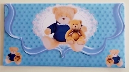 Blue Teddy Money Voucher envelope by Pam Stubley