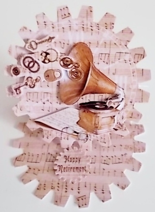 Steampunk Gramophone Cog-Shaped Easel Decoupage Card Mini Kit - Masculine by Pam Stubley