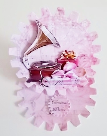 Steampunk Gramophone Cog-Shaped Easel Decoupage Card Mini Kit - Christmas 1 by Pam Stubley