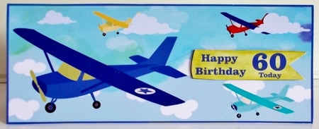 Large 30/40/50/60 Birthday plane fly pass card front by Pam Stubley