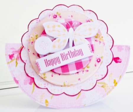 Pink and Yellow Butterfly Over the Top Rocker Card with Insert and Sentiment Tags by Pam Stubley
