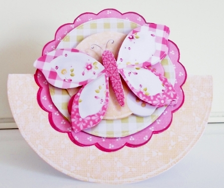 Pretty Butterfly Rocker Card with Insert, Decoupage and Extra Sentiment Tags by Pam Stubley