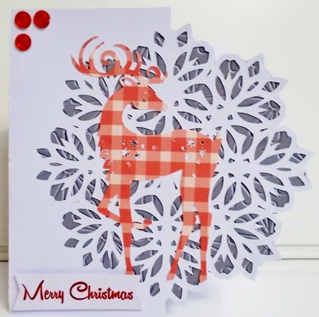 Christmas Card - Snowflake with Reindeer detail  by Pam Stubley