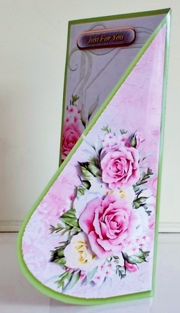 Tear Drop Pink and Yellow Roses Shaped Card by Pam Stubley