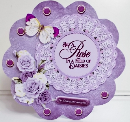 Purple & Yellow Roses Scallop Shaped Card by Pam Stubley