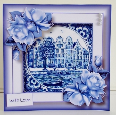 Delft Blue Tile & Roses 8 8x8 by Pam Stubley