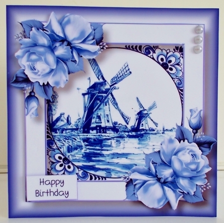 Delft Blue Tile & Roses 6 8x8 by Pam Stubley