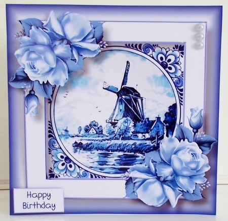 Delft Blue Tile & Roses 5 8x8 by Pam Stubley