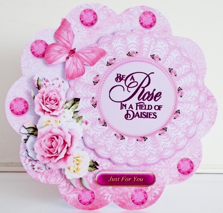 Pink and Yellow Roses Scallop Shaped Card by Pam Stubley