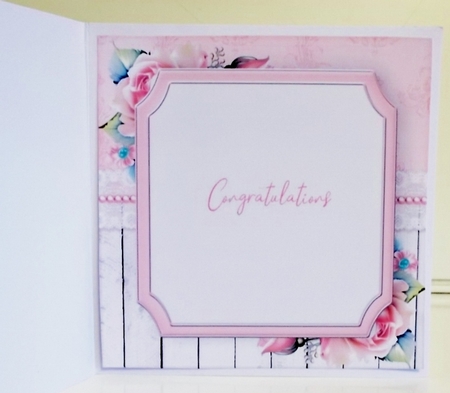 Pink & White Rose Insert Congratulations 7x7 by Pam Stubley