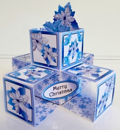 Cube pop-ups Blue Poinsettias by Pam Stubley