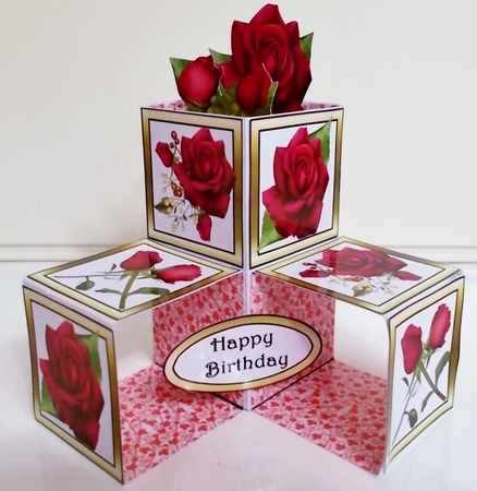 Pop-up cube Magenta Roses by Pam Stubley