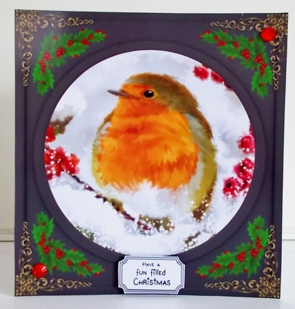3 Beautiful Christmas robin with black frame card fronts/toppers 4 by Pam Stubley