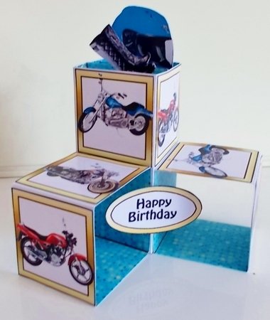 Pop-up cube Motorbikes by Pam Stubley