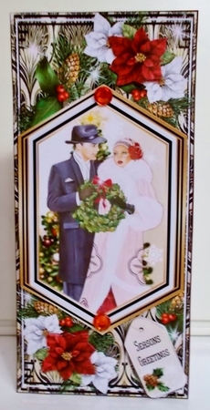 Art Deco Christmas DL Card Front With Decoupage by Pam Stubley