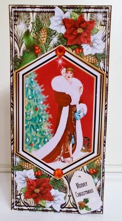 Art Deco Christmas DL Card Front 04 With Decoupage by Pam Stubley