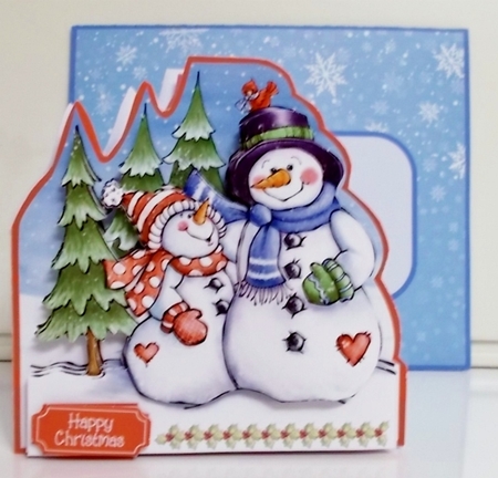 Two Snowmen 5x5 Cut & Fold Shaped Card Minikit by Pam Stubley