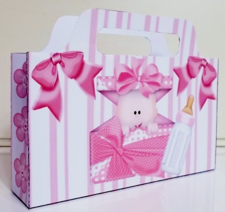 Cute baby girl with bottle striped tote bag by Pam Stubley
