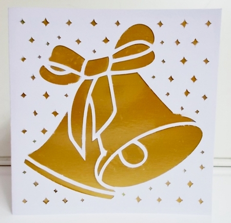 CHRISTMAS BELLS WITH BOW SQUARE CARD by Pam Stubley