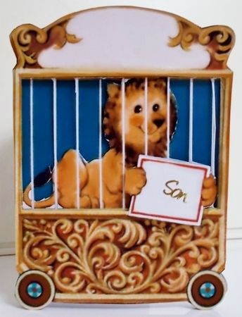 Vintage Lion in Cage card by Pam Stubley