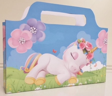 Pretty gift tote bag with unicorn with flowers by Pam Stubley
