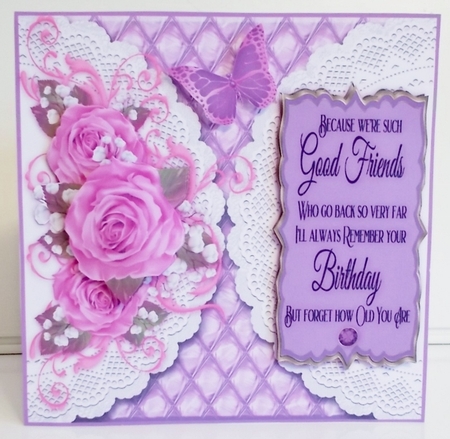 Quilt Roses Good Friend Birthday 8 x 8 card by Pam Stubley