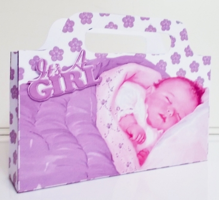 sleeping baby girl with purple flowers tote gift bag by Pam Stubley