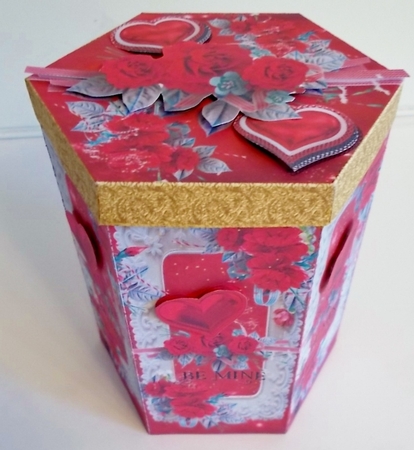 VALENTINE TREASURE - HEXAGON GIFT BOX, LID, DECOUPAGE AND GIFT TAG by Pam Stubley