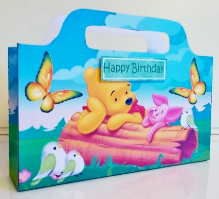 Winnie bear with friends birds & butterflies tote gift bag by Pam Stubley