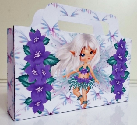 Butterflies, faerie tote gift bag with purple flowers by Pam Stubley