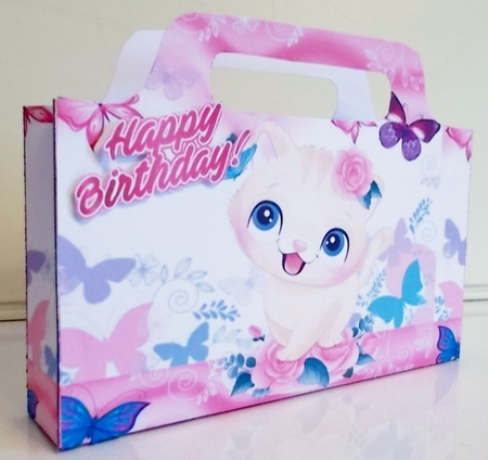 Sweet little kitty with butterflies and roses tote gift bag by Pam Stubley