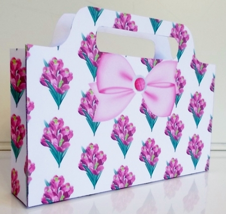 Pretty pink iris with bow and pearls tote gift bag by Pam Stubley