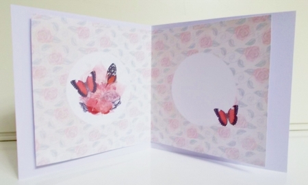 6 x 6 Card Insert Red Butterflies/Roses on Ivory Roses Background by Pam Stubley