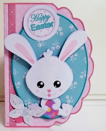 Easter Bunny Scalloped Edge Asymmetric Decoupage Card by Pam Stubley