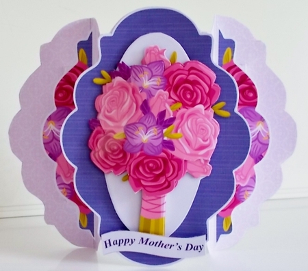 Rose Bouquet Fancy Edge Double Pop Out Card and Envelope Pink Base Card by Pam Stubley