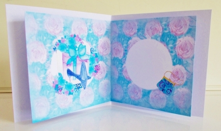 6 x 6 Card Insert Ladies Shoes/Hatbox on Turquoise/Lilac Floral Background by Pam Stubley