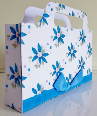 pretty blue flowers and border bow  gift tote bag by Pam Stubley