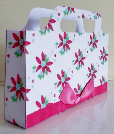 pretty pink flowers and border bow  gift tote bag by Pam Stubley