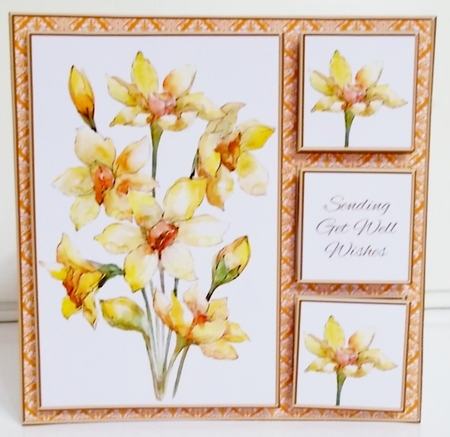 Lovely Watercolor Narcissus Get Well Topper Card Three by Pam Stubley