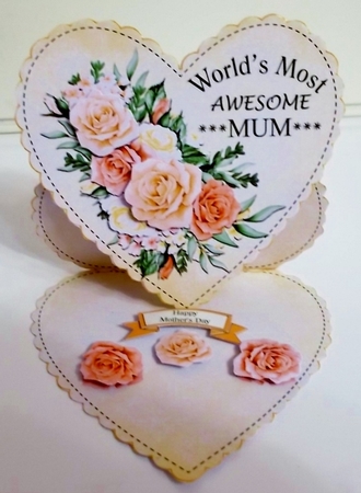 Yellow Orange Roses Heart Shaped Easel Card by Pam Stubley