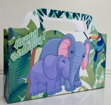 Lovely jungle with bird and cuddle elephants tote gift bag by Pam Stubley