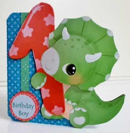 Dinosaur Shaped First Birthday 3D Decoupage Card by Pam Stubley